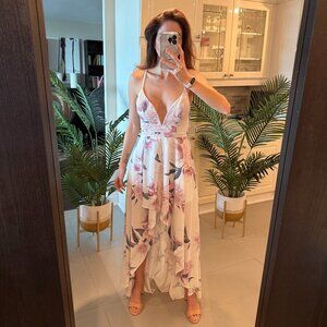 White Floral High-Low Dress, Honey, US S